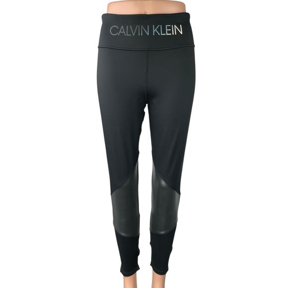 Calvin Klein Performance Black Logo Cutouts Crisscross Back Leggings Pants L - Picture 1 of 7